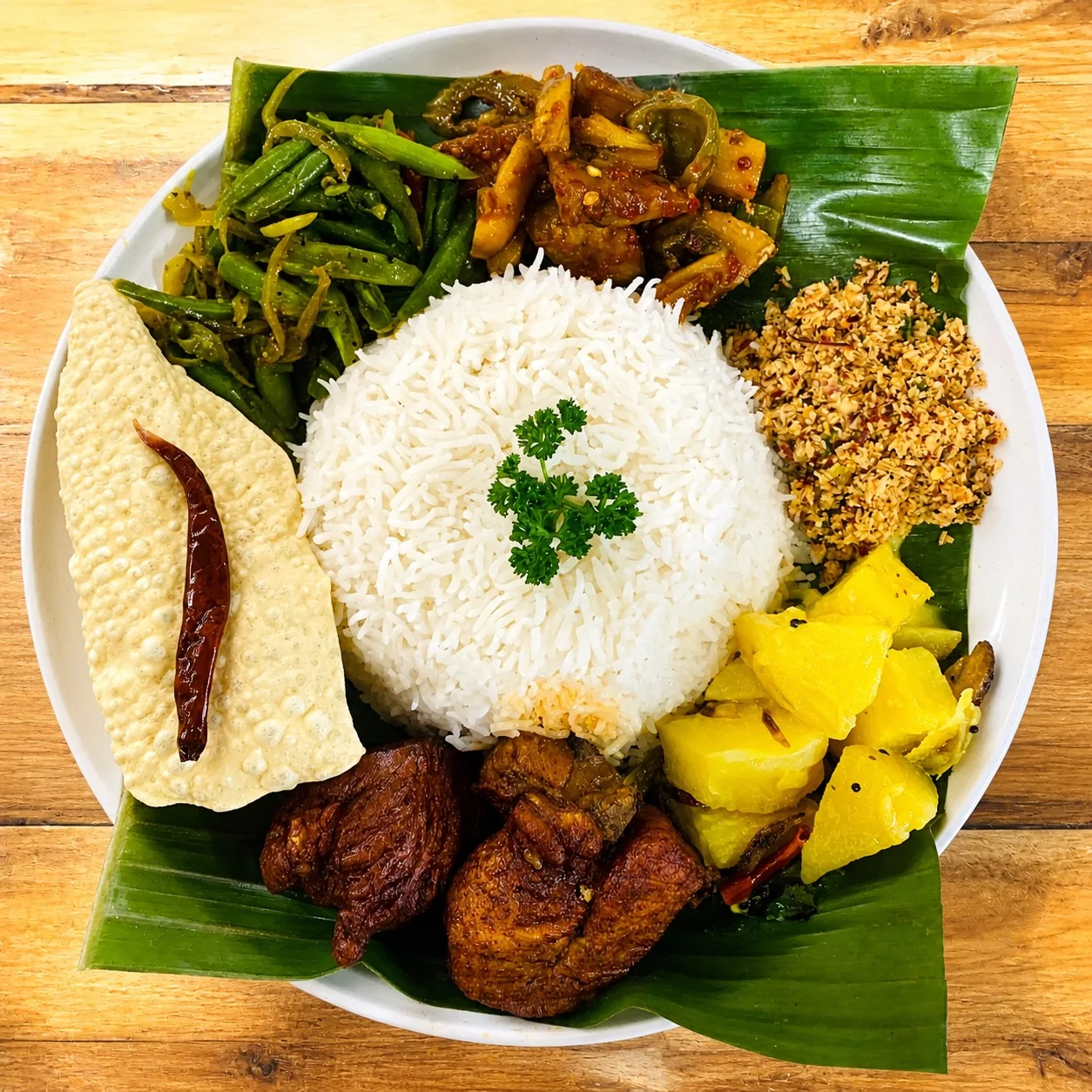 Sri Lankan rice and curry with chicken and vegetable curries at 52 South in Rosetta