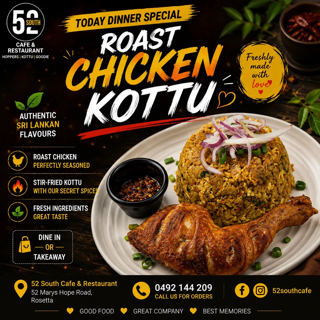Roast chicken kottu at 52 South