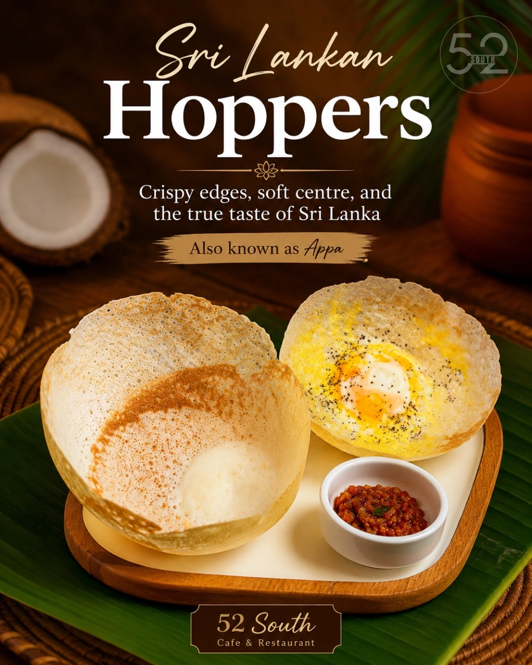 Sri Lankan hoppers served at 52 South in Hobart